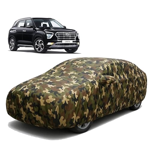 Image of Sulfar 100% Waterproof Car Body Cover Compatible with Mirror for Hyundai Creta with Long Lasting Durable Material (Triple Stitched, Full Bottom Elastic, Camouflage Army)