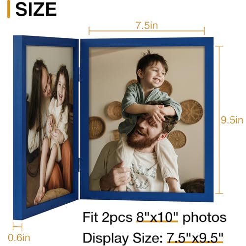 decorUhome Double 8x10 Picture Frame Vertical, Engineered Wood Bifold Photo Frame with Plexiglass for Tabletop Display, 8x10, Royal Blue