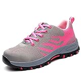 CHNHIRA Arbeitsschuhe Damen Stahlkappe Sicherheitsschuhe Rutschhemmend Sportlich Trekking Wanderhalbschuhe(EU 37,C Rosa)