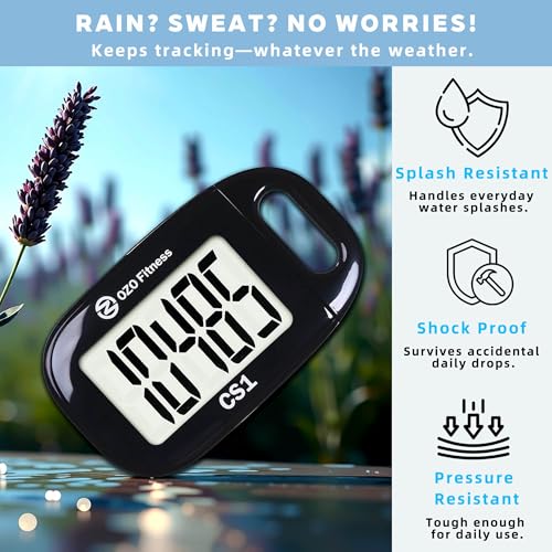 Image of CS1 Easy Pedometer for Walking | Step Counter with Large Display and Lanyard (Black)