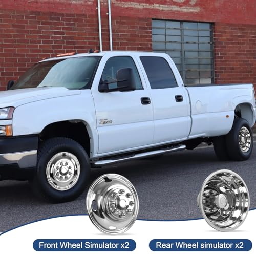 Image of hightall 17 Wheel Simulators, 17 inch 8 Lug 5 Hand Holes Stainless Steel Hubcaps,Polished Surface,2Pcs Front Wheel /2Pcs Rear Wheel,Bolts On Wheel Cover Set Compatible with 2003-2018 Dodge Ram 3500