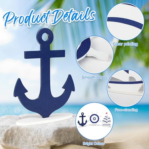 COCHIE Wooden Anchor Nautical Decorations Set of 3, Double-Sided Summer Nautical Tiered Tray Decor, Wood Cruise Anchors Sign for Tabletop, Home, Office, Desk, Shelf, Party Decoration (Sailboat) - Image 3