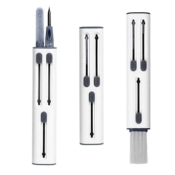 Gizga Essentials Earphone Earpod Cleaning Pen, Earbuds, Headphones, Wireless Earphones, 3-in-1 Multifunctional Cleaning Kit, Metal Pen, Sponge & Brush, Cleans Keyboards Laptops Mobiles, White