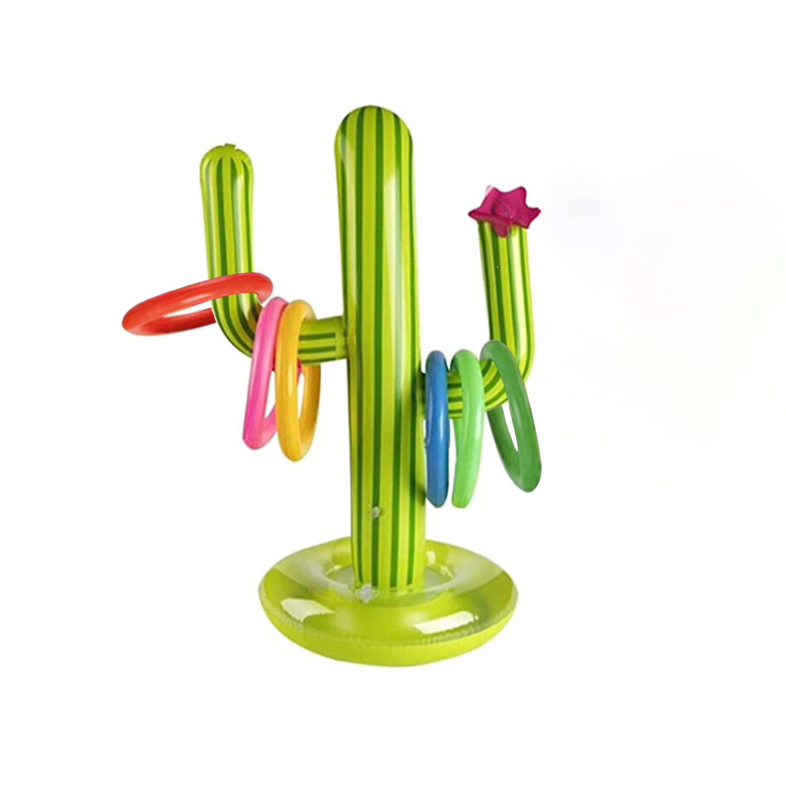 Inflatable Ring Toss Game Set - with 6 Rings, Inflatable Cactus Ring Set, Suitable for Hawaii Luau Party, Children's Water Toss Ring Game, Party Toss Game, Green