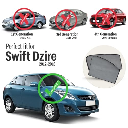 Image of Autofact Car Sunshades for Maruti Swift Dzire (2012 to 2016), UV Protection, Useful Car Accessories, Custom fit Sun Shades for Side Windows, Set of 4