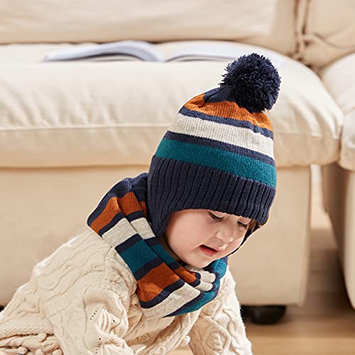Image of Boys Winter Hat Baby Beanies with Earflap Upgrade Fleece-Lined Skiing Toddler Hat