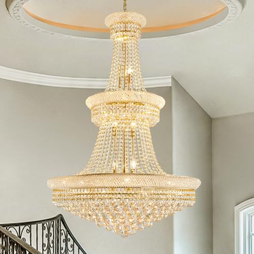 SHAOCHIAO 19-Lights Gold Large Crystal Chandelier Light Fixture, 3-Layer Luxury