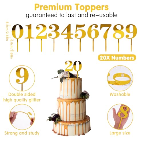 Aster 561724_1_GGJHPMNZ 20 Pieces 0-9 Number For Cake Topper, Acrylic Gold Shiny Cake Topper Diy Glitter Number Cupcake Decorations thumb #2