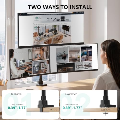 Image of WALI Stacked Triple Monitor Mount for 13-42 inch Curved Screen, Max 26.4lbs