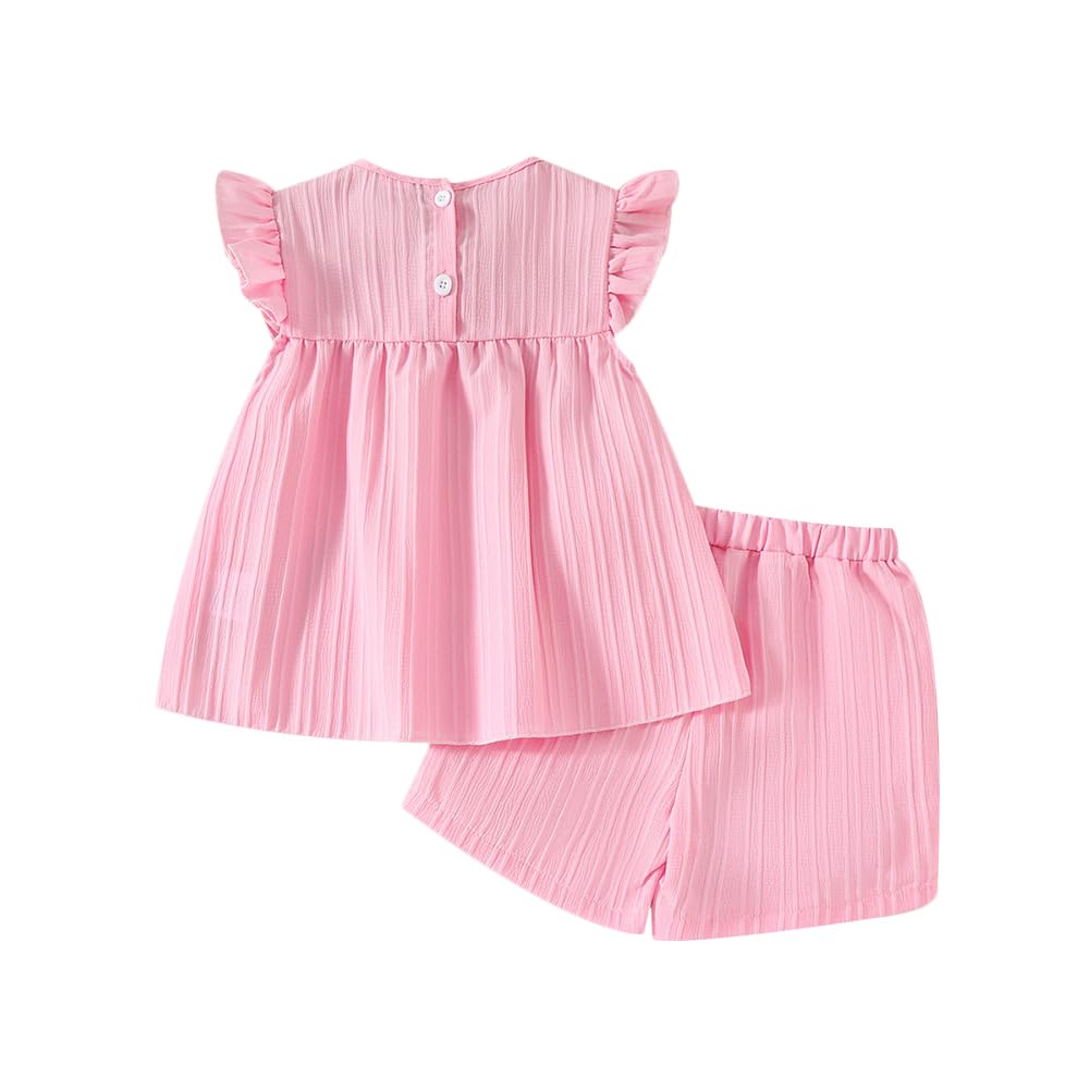 Toddler Girl Cute Summer Clothes Ruffle Short Sleeves T-Shirt Elastic Waist Shorts 1-3 Years