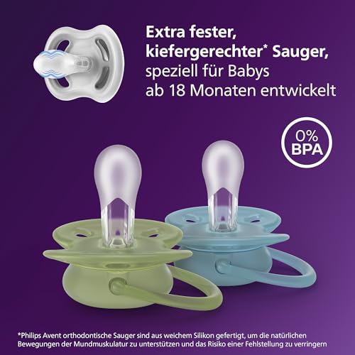 Philips Avent ultra soft Schnuller – kiefergerecht geformtes Design, für Babys ab 18 Monaten, flexibles Saugerschild, extra fester… – Ansicht 3