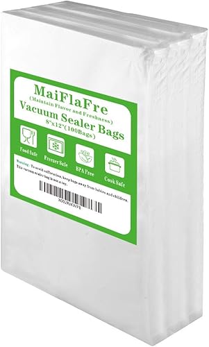 Bolsas selladoras al vacío de 100 cuartos de galón de 8 x 12 pulgadas con grado comercial, sin BPA, resistentes. Bolsas selladoras al vacío