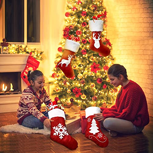Christmas Stocking, 18" Set Of 4 Santa, Snowman, Reindeer, Xmas Character 3D Plush With Faux Fur Cuff Christmas Decorations And Party Accessory #TOP7