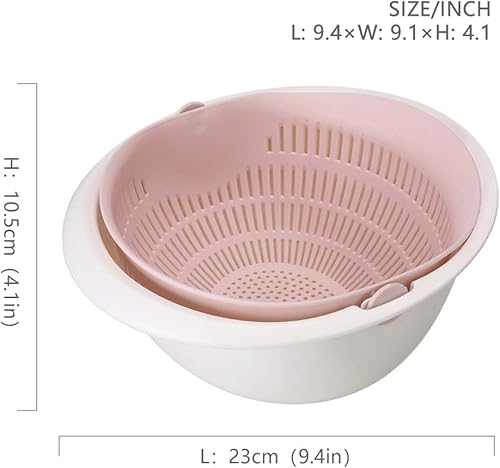 Miniatura 2 de Escurridor giratorio de doble capa 2 en 1 - Colador de cocina colador de lavado de frutas para limpiar verduras, fideos (rosa)