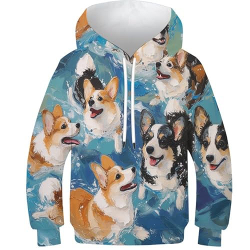Sweat Corgi 3D pour ado pull imprimé manches longues hiver 9-11 ans