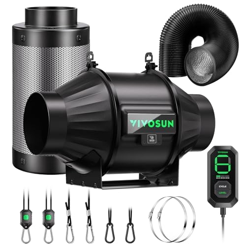 VIVOSUN Smart Air Filtration T4 Kit 4 AeroZesh T4 Inline Duct Fan with E12 Speed Controller Carbon Filter & 8 Ducting Cooling & Ventilation System for Grow Tents Indoor Gardening Hydroponics