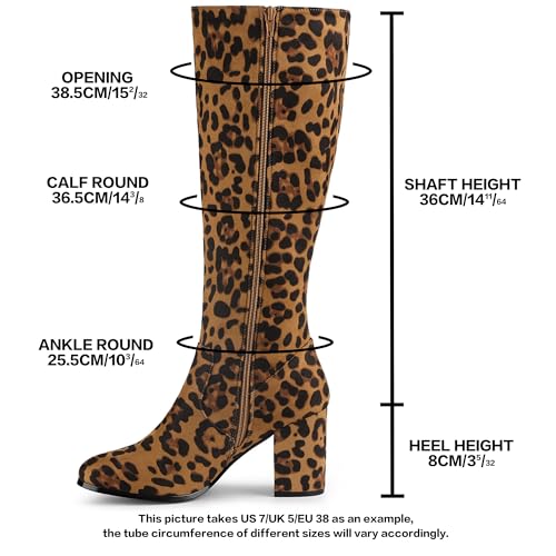 Allegra K Allegra K Women's Side Zipper Chunky Heel Leopard Knee High Boots 5.5 M US