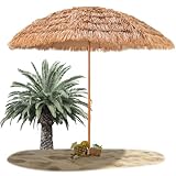 RELAX4LIFE Sombrilla de Playa de Paja de 7 Capas, Ø 243 cm, Sombrilla de Jardín al Aire Libre, Estilo Hawaiano con 8 Ballenas Metálicas, Botón de Presión para Jardín, Balcón, Terraza, Playa, Natural