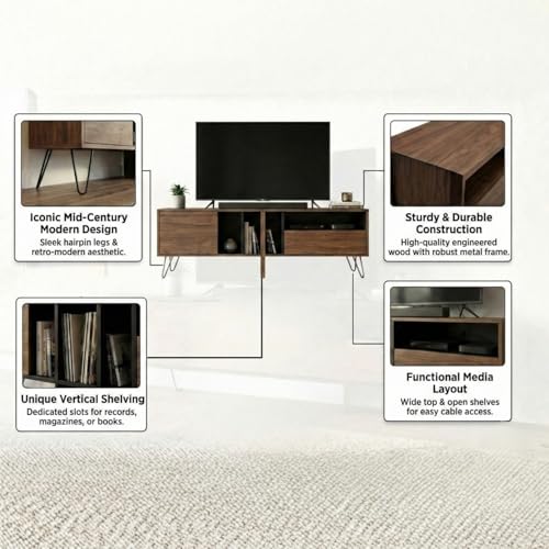 Image of FFO TV Unit, TV cabinet 180 cm 6ft | TV Unit 75 Inch+ for Living Room | Black TV Stand Wooden with Metal legs TV Console | TV Cabinet with Storage | TV Console Unit for 43, 55, 65, 75 Inch TVs |(DIY).
