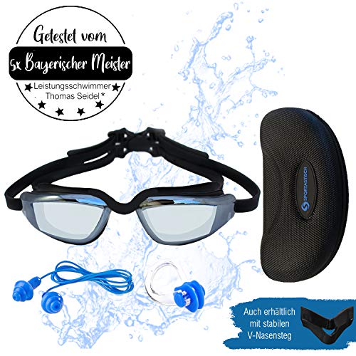 Sportastisch Schwimmbrille SwimStar mit frei wählbaren Nasensteg, Beschlagfrei & aufwendig verspiegelt fürs Freiwasser, Bonus E-Book & bis zu 3 Jahren Garantie mit SPITZENSPORTLER EMPFEHLUNG*