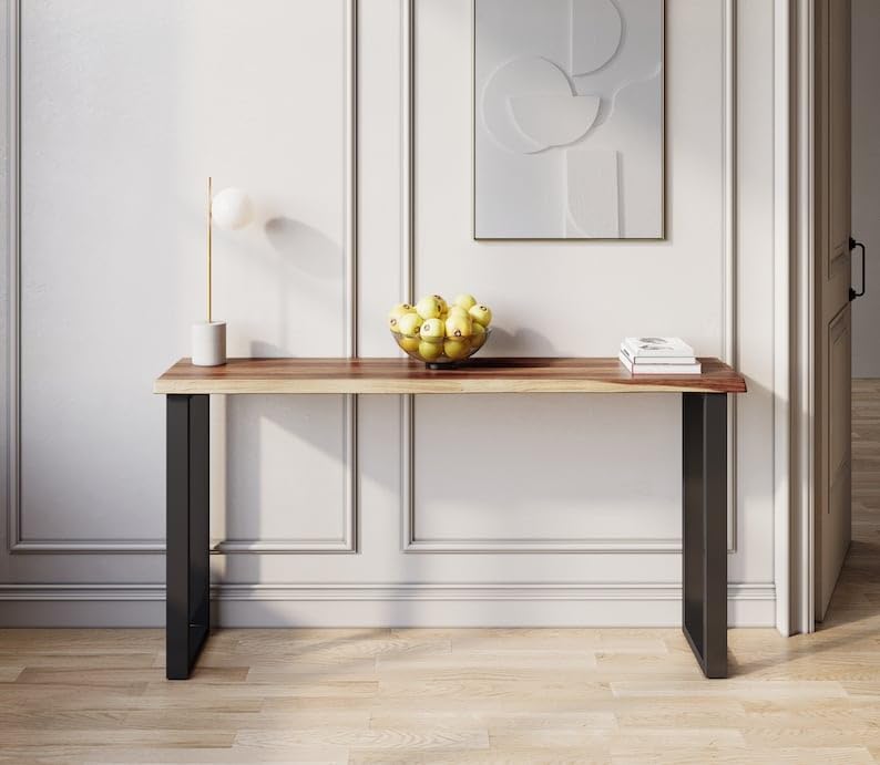 Image of 120Cm Long Solid Wood Console Table for Living Room | Wooden Modern Side Entrance Table for Home & Office | (100 * 30 * 77* Cm)