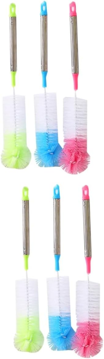 6pcs Flexible Bottle Brush for Cleaning Wine Mugs Carafes Long Handle Round Brush Head Stainless Steel for Bottle Washer Random Color