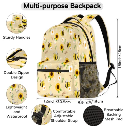 Sac à dos décontracté feuilles d'abeilles grand volume pour étudiants et voyageurs