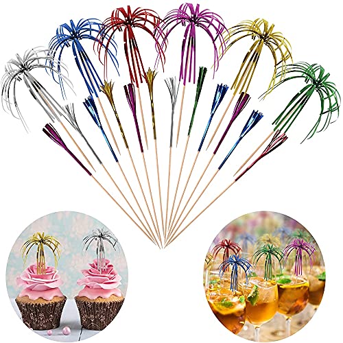 Cocktail Picks Feuerwerk Sticks,Palme Cocktail Zahnstocher 100 Stück Bunte Frucht Zahnstocher Feuerwerk Sticks Cocktail Deko für Cocktail Party Fingerfood Früchte Kuchen Vorspeisen Dekorationen Cover