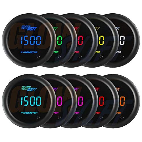 Glowshift 10 Color Digital 2200 F Pyrometer Exhaust Gas Temperature Egt Gauge Kit - Includes Type K Probe - Multi-Color Led Display - Tinted Lens - For Car & Truck - 2-1/16" (52Mm) #TOP3