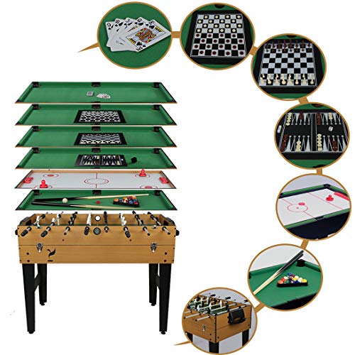 HJQ Mesa de Multijuegos 7 en 1 Ftbol de Mesa, Billar, Air Hockey, Backgammon, Blackjack, Ajedrez y Damas, Juguete Deportivo de Pquer