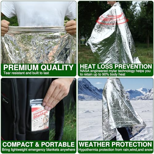 Emergency Blankets for Survival Gear and Equipment x100, Space Blanket, Mylar Blankets, Thermal Blanket, Survival Blanket, Survival Kits Emergency Kit, Emergency Supplies, Foil Blanket Camping Shelter - Image 6