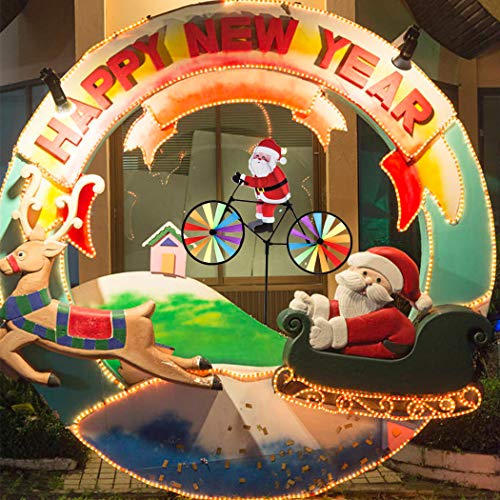 Home Queen Bike Spinner, 3D Christmas Santa Claus on Bike Windmill, Colorful Rainbow Wheel Wind Spinner, Whirligig Pinwheel Garden Yard Outdoor Décor