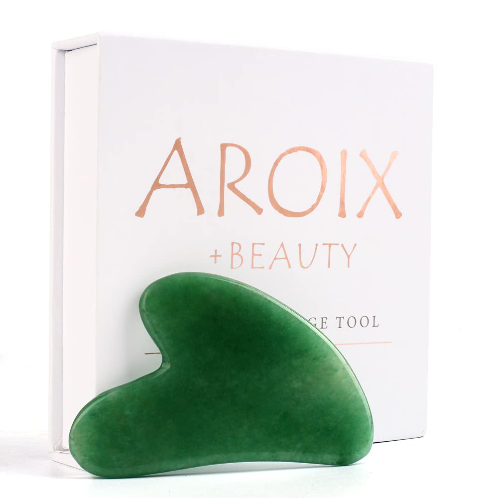 AROIX Gua Sha Facial Tool, Natural Jade Stone Gua Sha Sc Massage Tool, Used for Face, Eyes, Neck, Body, Aventurine