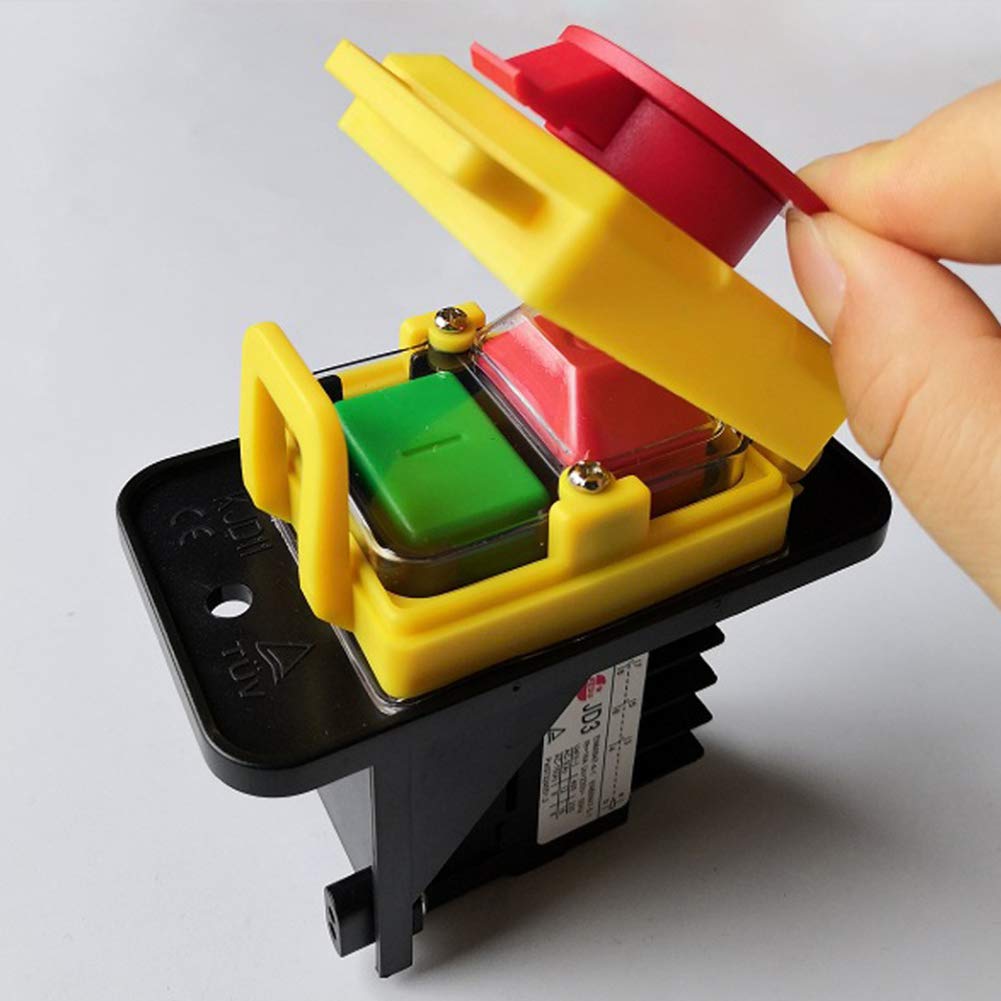 KEDU KJD11 8 Pins Industrial Electromagnetic Switch JD3 Relay Waterproof ON-Off Push Button Switches Emergency Stop Button Switch for Machine Tool Equipment Control 230V 16A 50Hz, M, Yellow