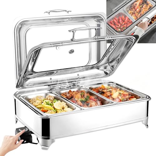 Aocay Chafing Dish Elettrico, 9L Professionale Scaldavivande Elettrico per Buffet Acciaio Inox, Contenitore Scalda Cibo Temperatura Regolabile per Buffet, Feste e Banchetti(1/3 Pan)