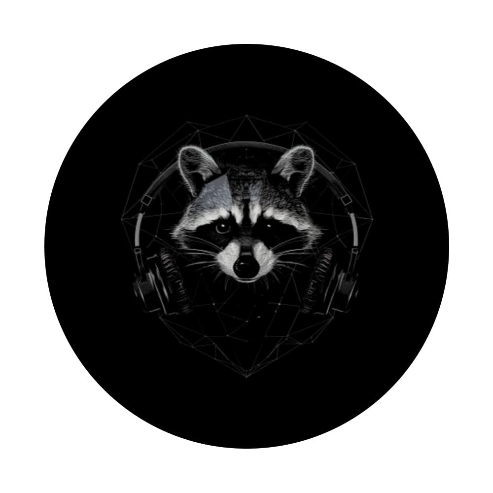 Raccoon Headphones Geometric PopSockets Swappable PopGrip, Black - Image 3