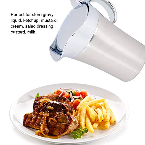 Foto von Saucentopf aus Edelstahl 304, Sauciere-Servierkrug mit Deckel, Doppelwandige Saucen-Sauciere, Servierkrug, Eimer für Soßensaft, Tomatensauce, Salatdressing(Large 750ml)