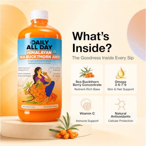 Image of Himalayan Sea Buckthorn Berry Juice Cold-Pressed Pulp Concentrate, Rich in Omega 3, 6, 7 & 9, Natural Vitamin C & Antioxidants for Skin Glow, Immunity & Gut Health, No Added Sugar, 1000ml, Pack of 2