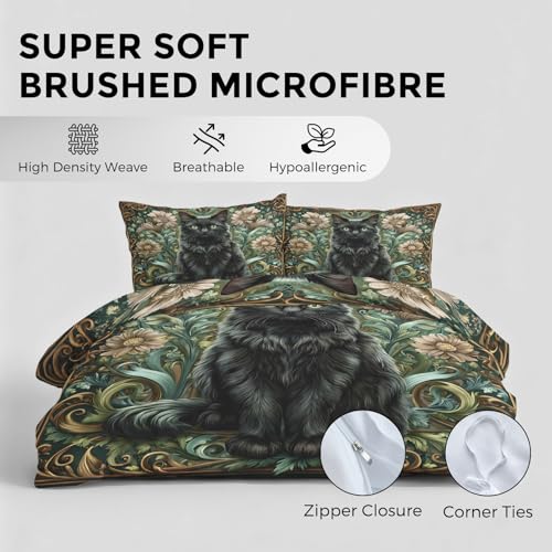 Housse de couette 160x200 chat William Morris infroissable en microfibre douce
