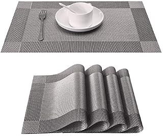 BaoWnylz Place Mats,Christmas Table Mats - Placemats and Coasters Sets of 4 - Heat Resistant Heat Insulation Non-slip Washable Dinner Mats for Kitchen and Dining RoomSilver Grey