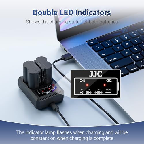 JJC Cargador de Batería Dual USB para Nikon ZR Zf Z7II Z7 Z6III Z6II Z6 Z5II Z5 D850 D750 D610 D600 D500 D7500 D7200 D7100 D7000 D810A D810 D800E Reemplaza Nikon EN-EL15/EN-EL15a/EN-EL15b/EN-EL15c