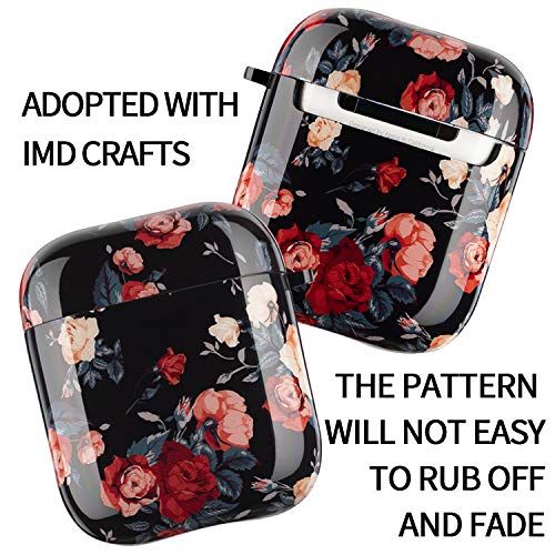 Airpods Case - Litodream Rose Flower Protective Hard Case Cover Skin Portable & Shockproof Women Girls With Keychain For Apple Airpods 2/1 Charging Case (Rose Flower) #TOP1