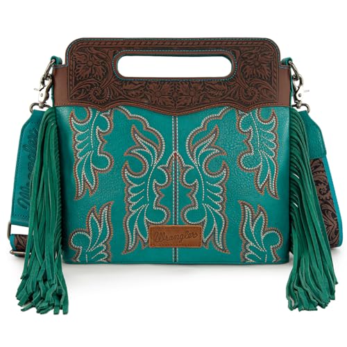 Image of Wrangler Western Handbag for Women Crossbody Bag Top Handle Shoulder Bag Embossed Cowgirl Fringe Purse
