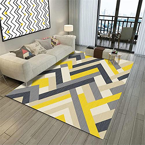 Tapis doux salon 160X230cm gris et jaune au motif géométrique moderne - 2