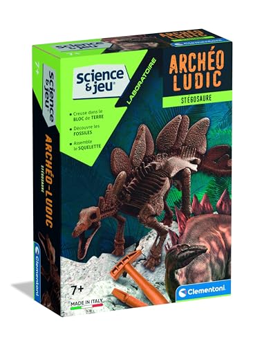 Clementoni | Coffret Stégosaure 7 Ans + | Laboratoire Archéo Ludic | Creuse Le Bloc de Terre | Fossile Os Emboitables | Manuel Illustré, Carte et Outils |...