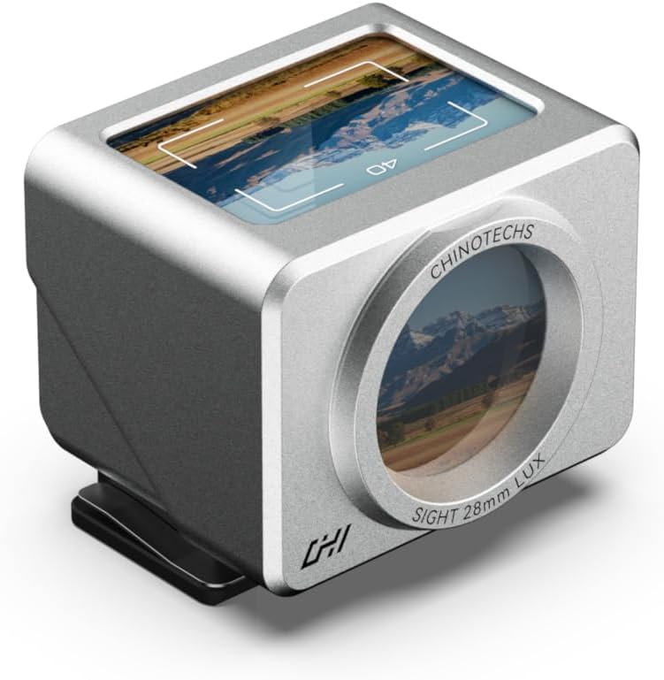 CHI 28mm Optical Waist Level Viewfinder (40mm) Silver - All Aluminum Built with Detachable Anti-Glare Hood, Adjustable Hot/Cold Shoe for Universal Compatibility with Digital/Film Cameras