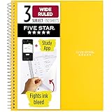 Five Star Spiral Notebook + Study App, 3 Subject, Wide Ruled Paper, 8' x 10-1/2', 150 Sheets, Fights Ink Bleed, Water Resistant Cover, Harvest Yellow (73463)