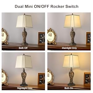 285 high Vintage Brown Table Lamps Set of 2 Bedside Lamp with Faux Silk Shades for Bedroom and Living Room with USB and Nightlight Perfect for Nightstands and Bedrooms Bulb Included