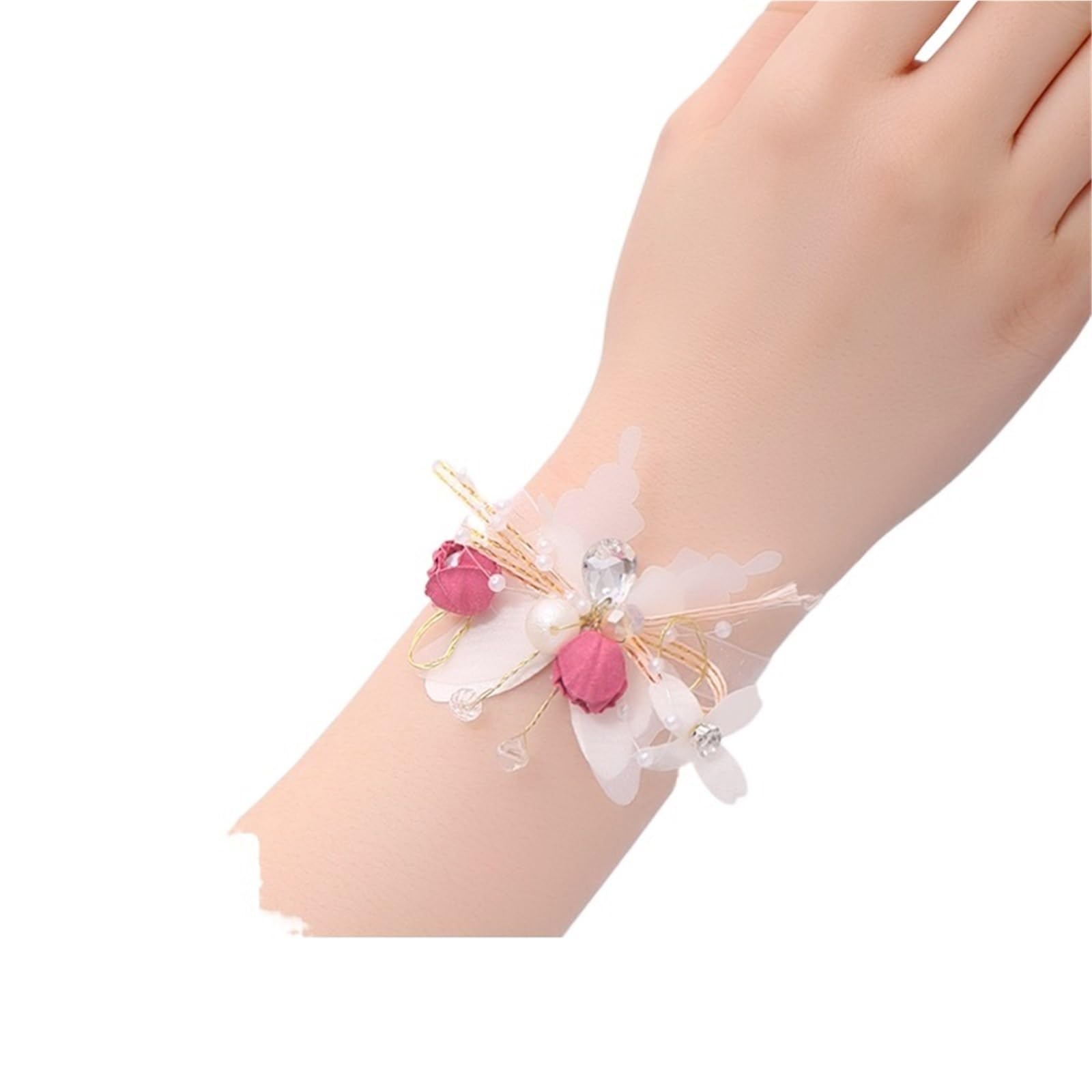 4pc Wedding Wrist Bridesmaid Silk Rose Flower Party Prom Fabric Hand Flowers Boutonniere(Color5)