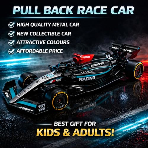 Image of 1:36 Scale Diecast Metal Formula F1 Racing Car Toy - McLaren MCL38, Ferrari SF-23, Mercedes-AMG W15 - Pull Back Action | Collectible Car (1 Pc Random Color)